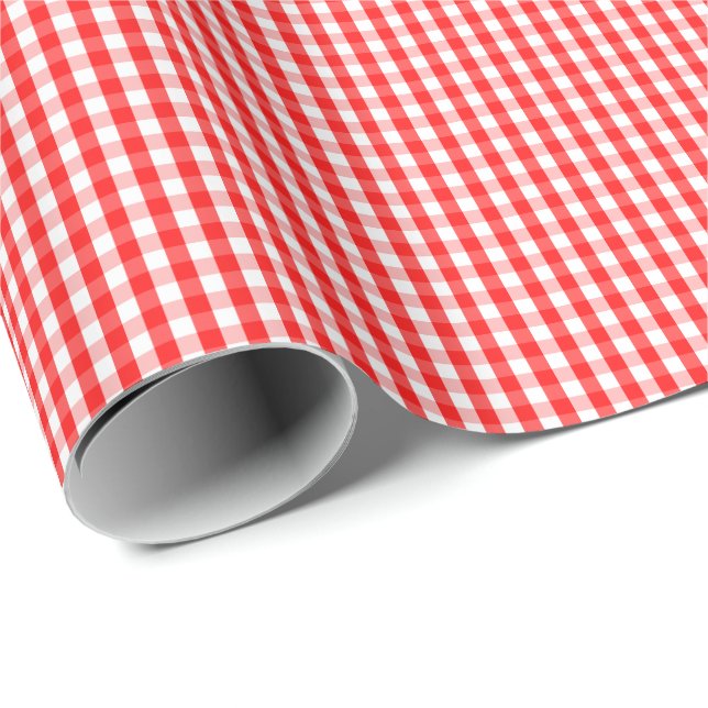 Kleines rotes und weißes Gingham-Packpapier Geschenkpapier (Rolleneckpunkt)