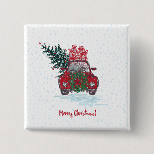 Kleines rotes Weihnachtsauto Button