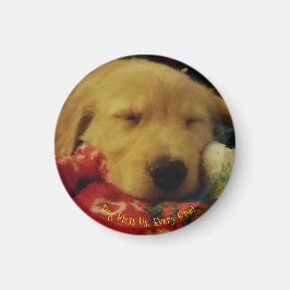 Kleines, Round Winston Puppy Christmas Magnet