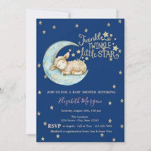 Kleines Schaf, Mond, Glitter Twinkle Stern Baby Sh Einladung