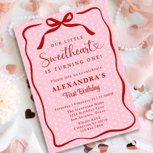 Kleines Schatz Valentins Mädchen 1. Geburtstag Einladung