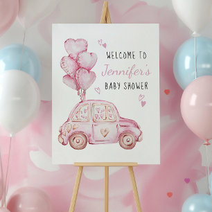 Kleines Schatzl Rosa Auto und Luftballons Willkomm Poster