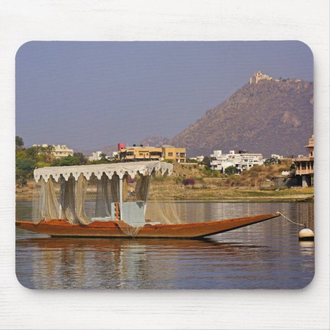 Kleines Schiff, Pichola-See, Udaipur, Indien. Mousepad (Vorne)