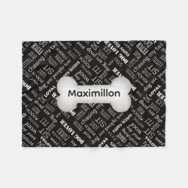 KLEINES Schwarz mit weißem Hundeknochen und Name Fleecedecke