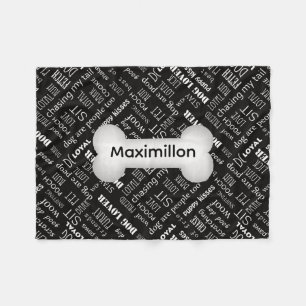 KLEINES Schwarz mit weißem Hundeknochen und Name Fleecedecke