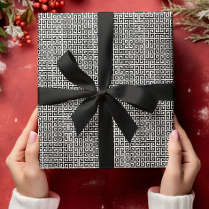 Kleines Schwarz-Weiß-Griechisches Schlüssel-Muster Geschenkpapier