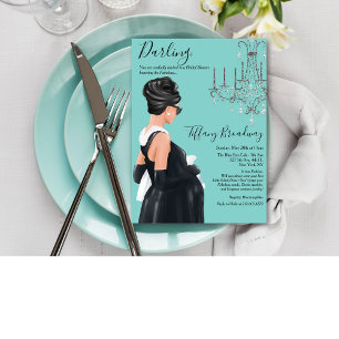 Kleines Schwarzes Blau Glamour Baby Shower  Einladung
