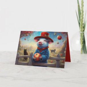 Kleines Schwein im roten und blauen Anzug zum Gebu Feiertagskarte