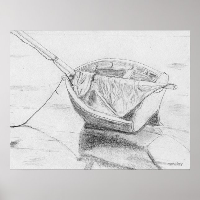 Kleines Segelboot auf Beach Graphite Poster (Vorne)