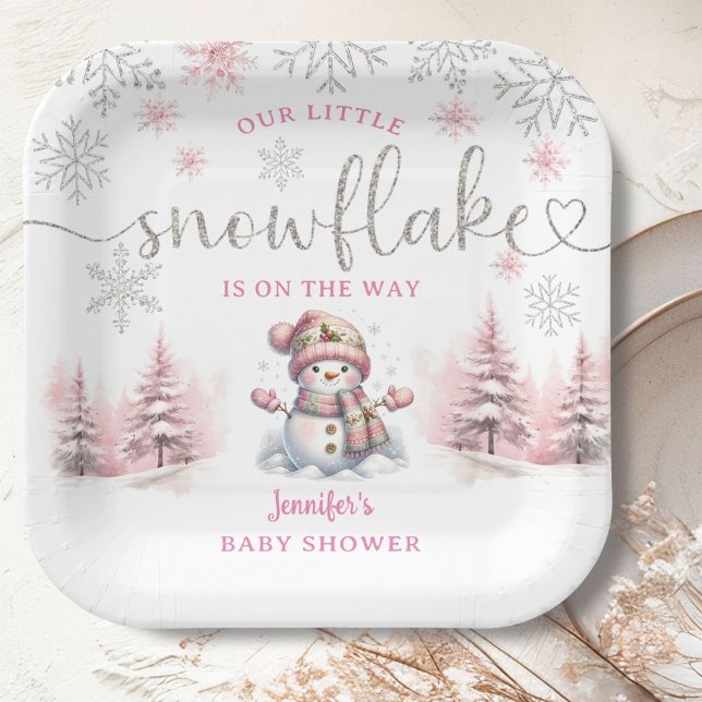 Kleines Snowflake Baby Duschmädchen Pink Paper Pappteller (Von Creator hochgeladen)