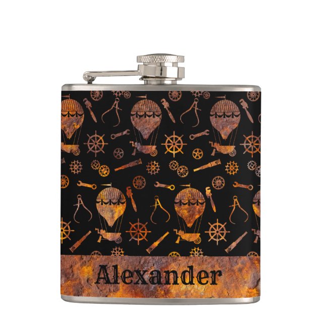 Kleines Steampunk Thema farbenfrohe Rusty Balloons Flachmann (Vorderseite)