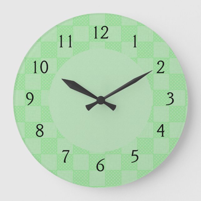 Kleines strukturiertes grünes Patchworkmuster Große Wanduhr (Vorderseite)
