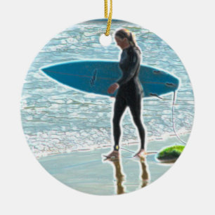 Kleines Surfer-Mädchen Keramik Ornament