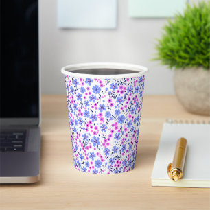 Kleines süßes weißes blaues rosa Blumenmuster Pappbecher