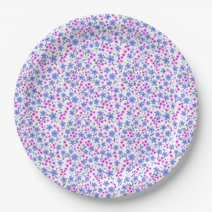 Kleines süßes weißes blaues rosa Blumenmuster Pappteller