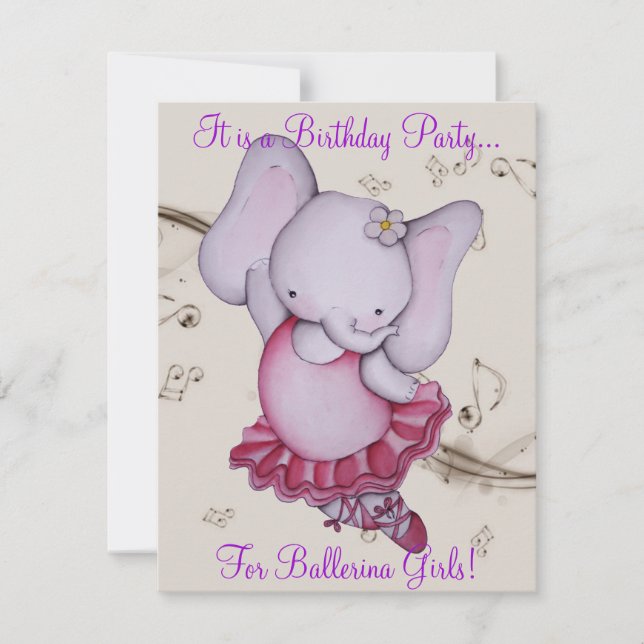 Kleines tanzendes Ballerina Elefant Party lädt ein Einladung (Vorderseite)