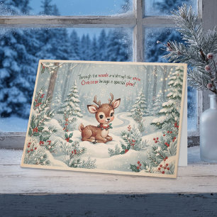Kleines Waldbabyhirsch-Weihnachtsfest Vintage Feiertagskarte