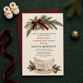 Kleines Weihnachtswunder Rustikale Babyparty Einladung