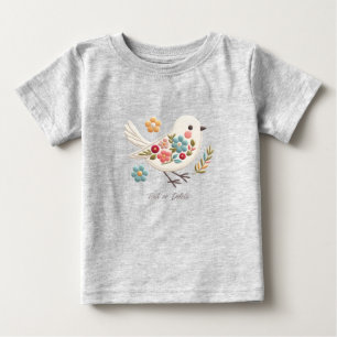 Kleines weißes Vogel-Blumen-Baby-T-Shirt Baby T-shirt