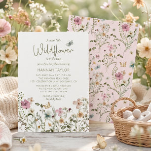 Kleines Wildblumen-Mädchen Rosa Baby-Einladung Einladung
