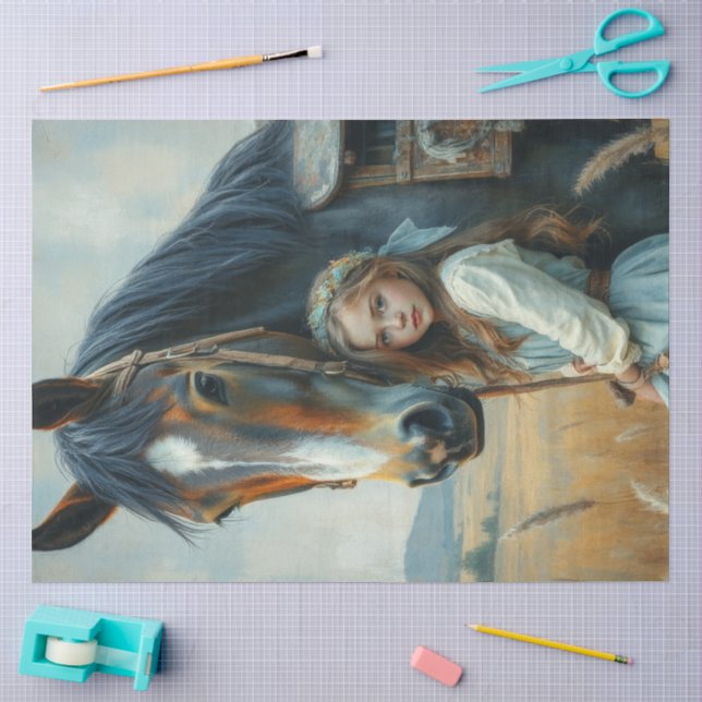Kleines Zigeunermädchen mit ihrem Pferd Seidenpapier (Basteln)