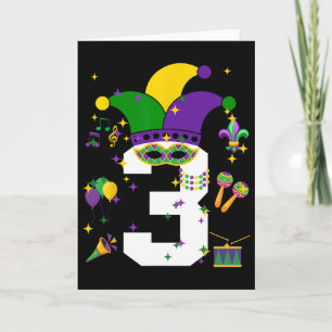 Kleinkind 3. Geburtstag Mardi Gras Thema 3 Jahre a Karte