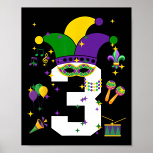 Kleinkind 3. Geburtstag Mardi Gras Thema 3 Jahre a Poster
