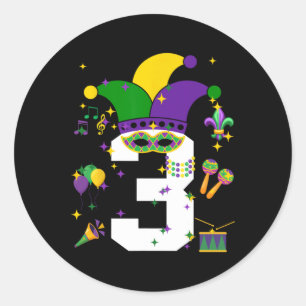 Kleinkind 3. Geburtstag Mardi Gras Thema 3 Jahre a Runder Aufkleber
