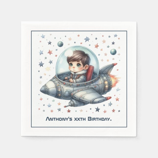 Kleinkind Astronaut Space Thema Geburtstagsparty Serviette (Vorderseite)