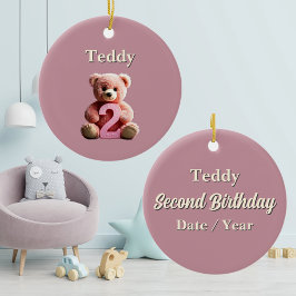 Kleinkind Mädchen 2. Geburtstag Pink Teddy Bear Ke Keramik Ornament