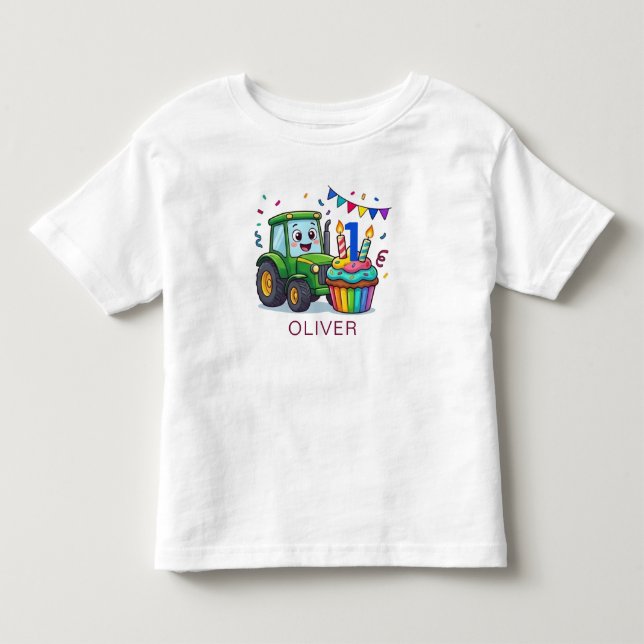 Kleinkind Traktor Bunt Name Alter T-Shirt (Vorderseite)
