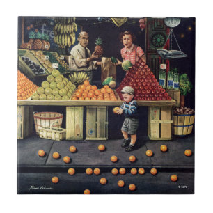 Kleinkind und Orangen Fliese