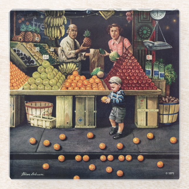 Kleinkind und Orangen Glasuntersetzer (Vorderseite)