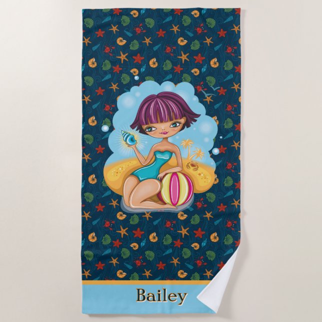 Kleinkinder, die sich auf das Strandtuch am Strand (Vorderseite)