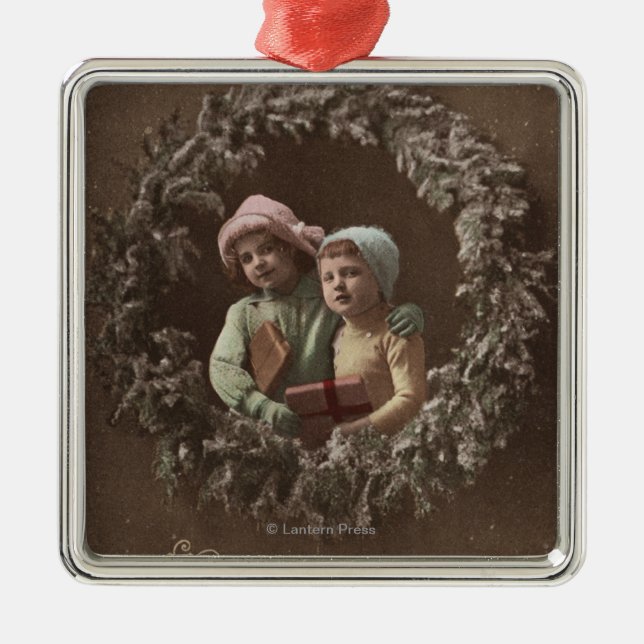 Kleinkinder in Armclasp Silbernes Ornament (Vorne)