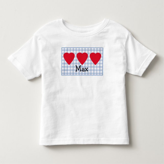 Kleinkinder Valentinherz mit blauem Kariertem Kleinkind T-shirt (Vorderseite)