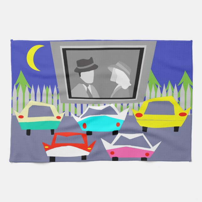 Kleinstadt-Autokino-Film-Geschirrtuch Geschirrtuch (Horizontal)