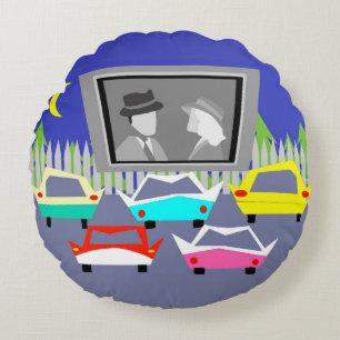 Kleinstadt-Autokino-Film-rundes Wurfs-Kissen Rundes Kissen