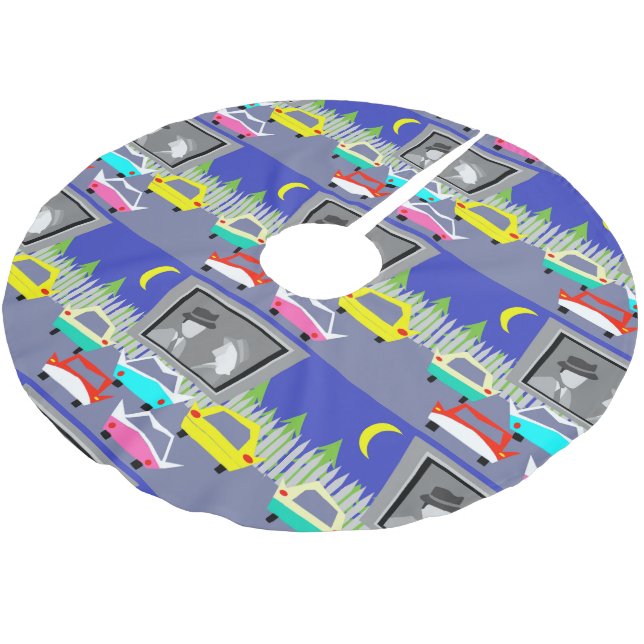 Kleinstadt-Autokino-Film-Weihnachtsbaum-Rock Polyester Weihnachtsbaumdecke (Schrägansicht)