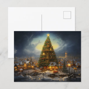 Kleinstadt-Weihnachtswunder mit Großem Baum Postkarte