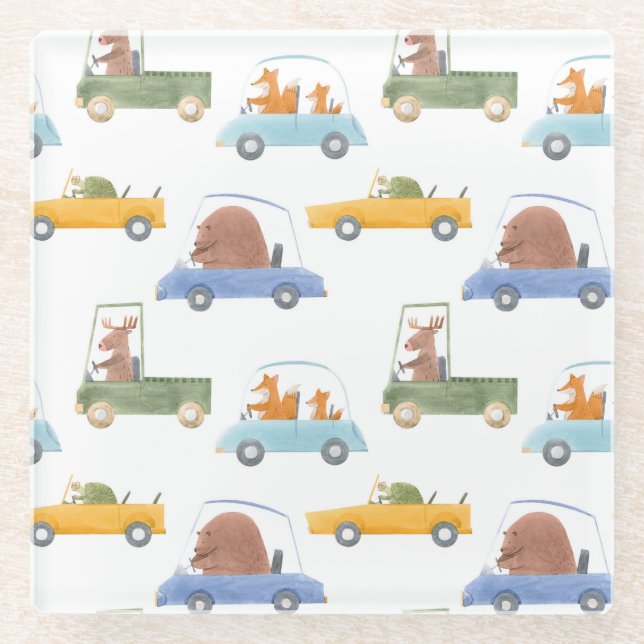 Kleintiere: von Hand gezeichnet Wasserfarbmuster. Glasuntersetzer (Vorderseite)