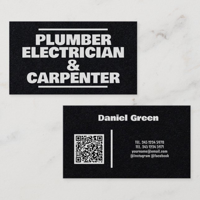 Klempner Electrical & Carpenter QR Premium Visitenkarte (Vorne/Hinten)