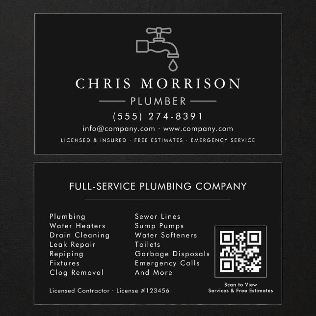 Klempner Klempner Schwarz Silber QR-Code Visitenkarte (Von Creator hochgeladen)