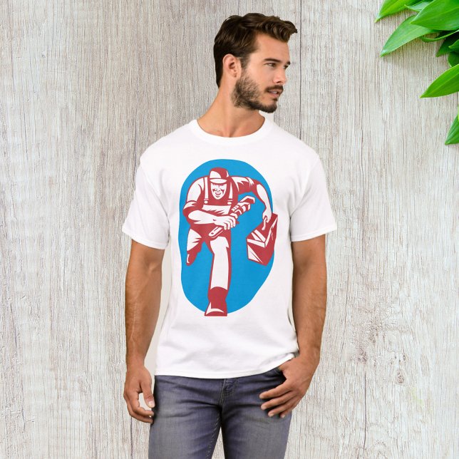 Klempner läuft mit Schraubenschlüssel und Werkzeug T-Shirt (Von Creator hochgeladen)