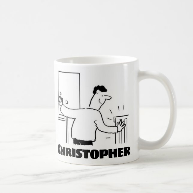 Klempner oder Heizungstechniker mit Name auf einem Kaffeetasse (Rechts)