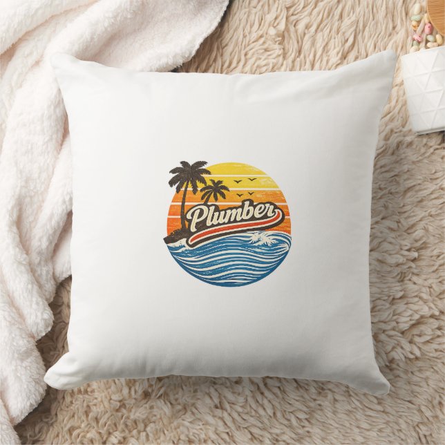 Klempner Retro-Sonnenuntergangs-Design Kissen (Decke)