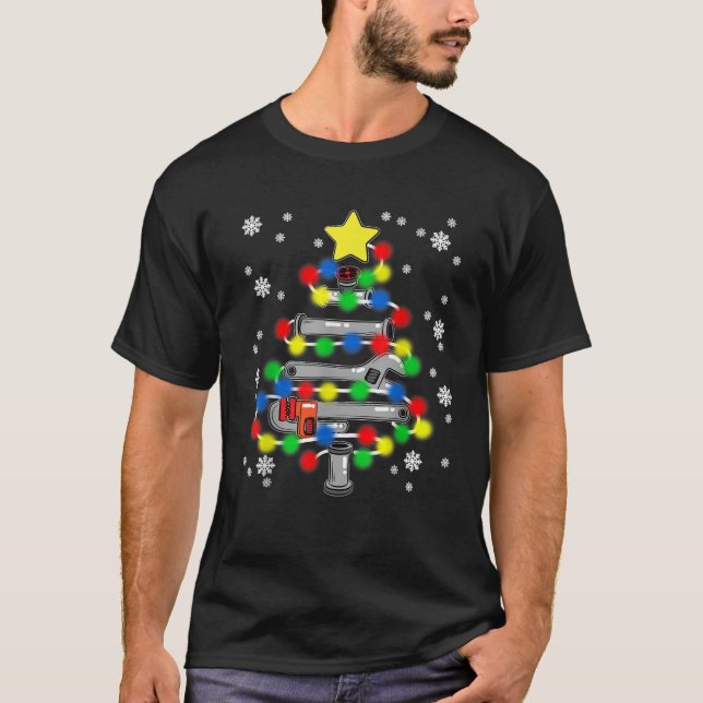 Klempner Weihnachtsbaum Pajama Cool Klempnerhandym T-Shirt (Vorderseite)
