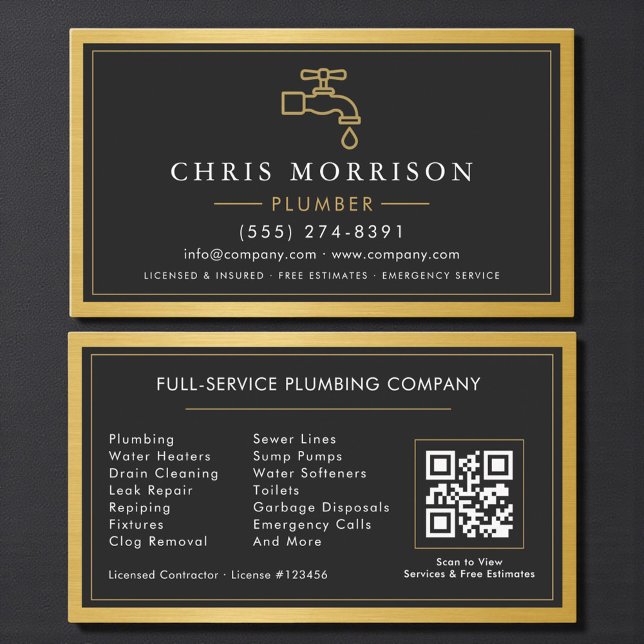 Klempnerhandwerker Moderne Metallische QR-Code Visitenkarte (Von Creator hochgeladen)