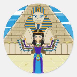 Kleopatra auf dem Sphinx-Aufkleber Runder Aufkleber
