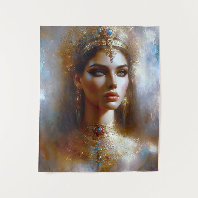 Kleopatra Porträt in Goldener Majestät Wandteppich (Vorderseite)
